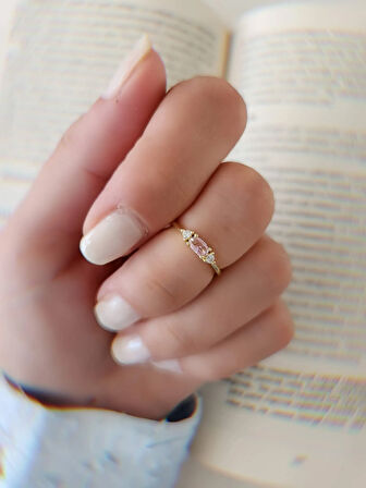 Zirkon Taşlı Eklem Kıkırdak Kemik Ayarlanabilir Model Pembe Altın  Renkli Yüzük