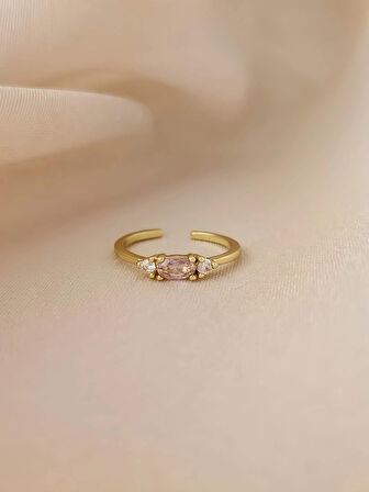 Zirkon Taşlı Eklem Kıkırdak Kemik Ayarlanabilir Model Pembe Altın  Renkli Yüzük