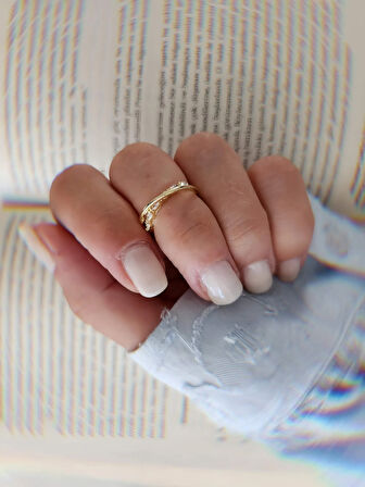 İki Sıralı Çapraz Zirkon Taşlı Ayarlanabilir Gold Altın Renkli Yüzük