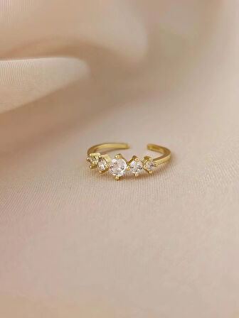 Beş Taş Model Eklem Kıkırdak Kemik Ayarlanabilir Model Altın Renkli Yüzük