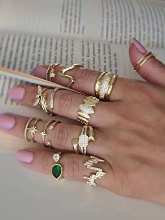 ZikZak Dalgalı Model Ayarlanabilir Gold Altın Renkli Yüzük