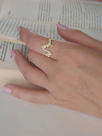 ZikZak Dalgalı Ritim Model Ayarlanabilir Gold Altın Renkli Yüzük