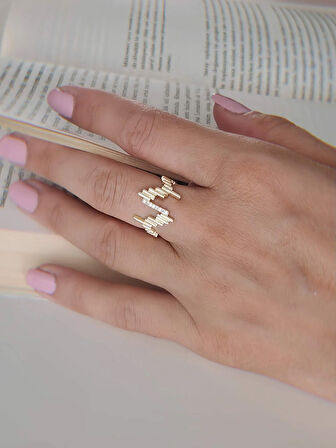 ZikZak Dalgalı Ritim Model Ayarlanabilir Gold Altın Renkli Yüzük