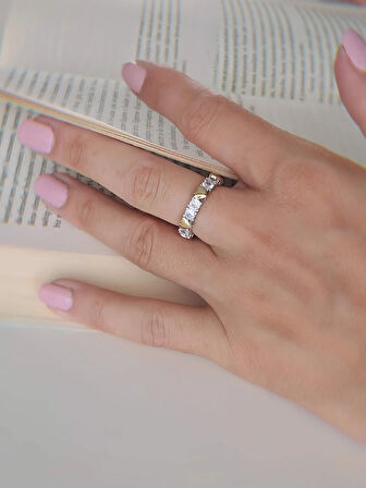 Kalp Tek Taş Model Ayarlanabilir Silver Gold Altın Renkli Yüzük