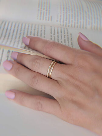 İki Sıralı Zirkon Taşlı Ayarlanabilir Gold Altın Renkli Yüzük