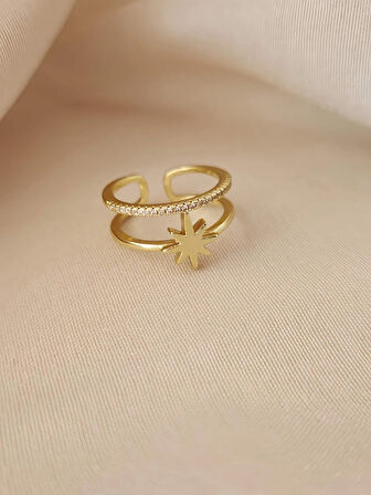 İki Sıralı Kutup Yıldız Model Eklem Kıkırdak Kemik Ayarlanabilir Gold Altın Renkli Yüzük