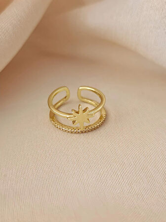 İki Sıralı Kutup Yıldız Model Eklem Kıkırdak Kemik Ayarlanabilir Gold Altın Renkli Yüzük