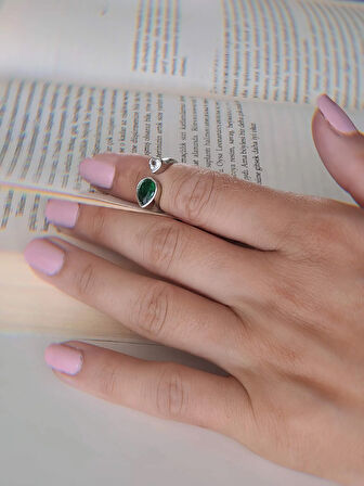 Yeşil Zümrüt Model Eklem Kıkırdak Kemik Ayarlanabilir Silver Gümüş Renkli Yüzük
