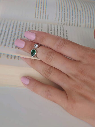 Yeşil Zümrüt Model Eklem Kıkırdak Kemik Ayarlanabilir Silver Gümüş Renkli Yüzük