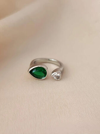 Yeşil Zümrüt Model Eklem Kıkırdak Kemik Ayarlanabilir Silver Gümüş Renkli Yüzük