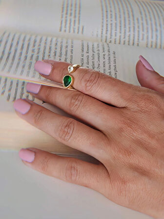 Yeşil Zümrüt Model Eklem Kıkırdak Kemik Ayarlanabilir Gold Altın Renkli Yüzük