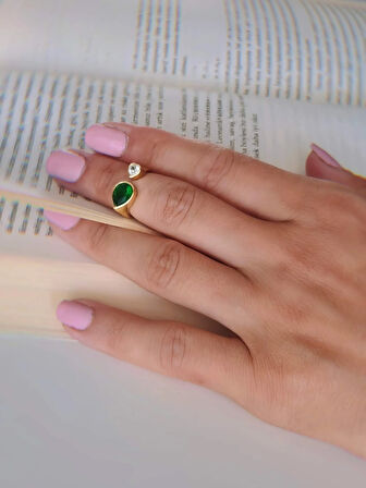 Yeşil Zümrüt Model Eklem Kıkırdak Kemik Ayarlanabilir Gold Altın Renkli Yüzük