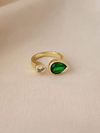 Yeşil Zümrüt Model Eklem Kıkırdak Kemik Ayarlanabilir Gold Altın Renkli Yüzük