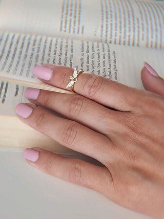 Kanat Melek Tektaş Model Eklem Kıkırdak Kemik Ayarlanabilir Altın Renkli Yüzük