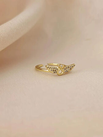 Kanat Melek Tektaş Model Eklem Kıkırdak Kemik Ayarlanabilir Altın Renkli Yüzük