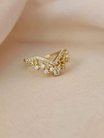 Prenses V Zirkon Model Eklem Kıkırdak Kemik Ayarlanabilir Altın Renkli Yüzük