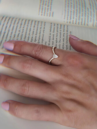 V Model Damla Zirkon Taşlı Ayarlanabilir Gold Altın Renkli Yüzük