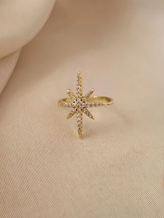 Kutup Yıldızı Model Zirkon Taşlı Ayarlanabilir Gold Altın Renkli Yüzük
