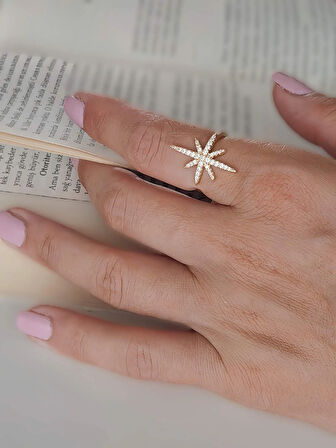 Kutup Yıldızı Model Zirkon Taşlı Ayarlanabilir Gold Altın Renkli Yüzük