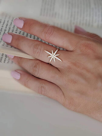 Kutup Yıldızı Model Zirkon Taşlı Ayarlanabilir Gold Altın Renkli Yüzük