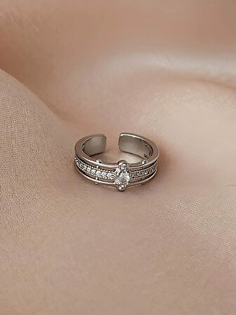 Baget Tektaş Model Eklem Kıkırdak Kemik  Ayarlanabilir Gümüş Renkli Yüzük