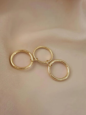 Çoklu 3'lü Model Zirkon Taşlı Silver Gold Renkli Yüzük