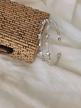 Yıldız Baget İki Sıralı Model Silver Renk Çelik Ayarlanabilir Bileklik Kelepçe