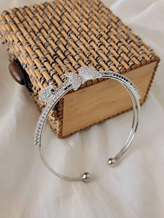 Kelebek Yonca Şans İki Sıralı Model Silver Renk Çelik Ayarlanabilir Bileklik Kelepçe