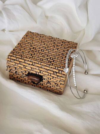 Kalp Damla İki Sıralı Model Silver Renk Çelik Ayarlanabilir Bileklik Kelepçe