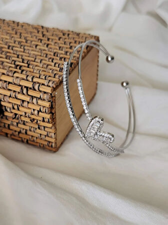 Kalp İki Sıralı Model Silver Renk Çelik Ayarlanabilir Bileklik Kelepçe