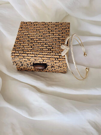 Kalp İki Sıralı Model Gold Renk Çelik Ayarlanabilir Bileklik Kelepçe