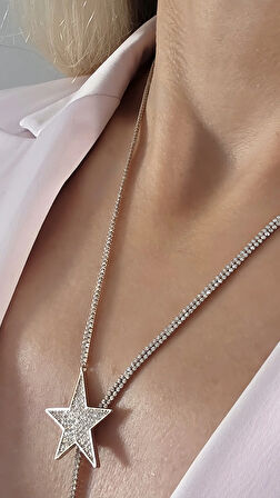 Asansörlü Yıldız İnci Figürlü Köprücük Kemik Kolye