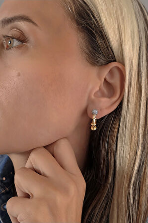 Top Figür Halka Model Altın Kaplama Çelik Küpe