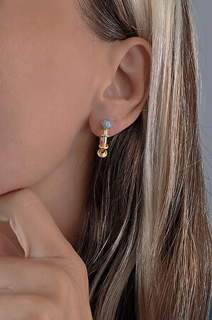 Top Figür Halka Model Altın Kaplama Çelik Küpe