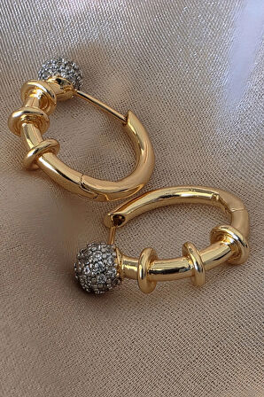 Top Figür Halka Model Altın Kaplama Çelik Küpe