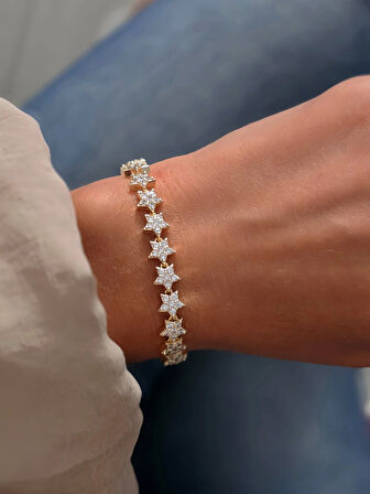 Vip Yıldız Zirkon Taşlı Çit Model 14k Altın Kaplama Çelik Bileklik