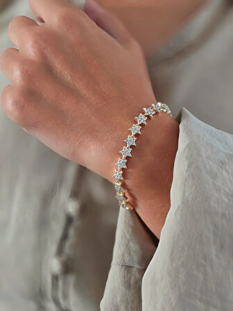 Vip Yıldız Zirkon Taşlı Çit Model 14k Altın Kaplama Çelik Bileklik