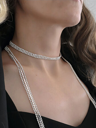 Gümüş Kaplama Üç Sıralı Su Yolu Şal Model Kolye