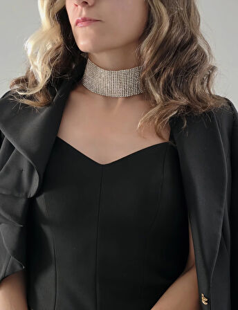 Gümüş Kaplama Rhinestone Choker Tasma Model Kolye