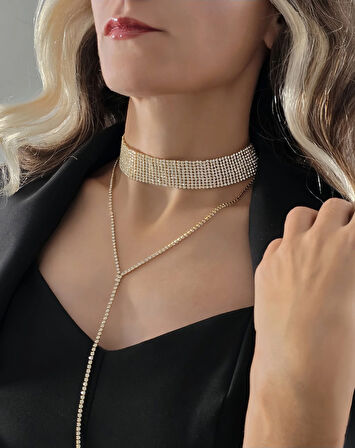 Altın Kaplama Rhinestone Y Model Su Yolu Model Kolye