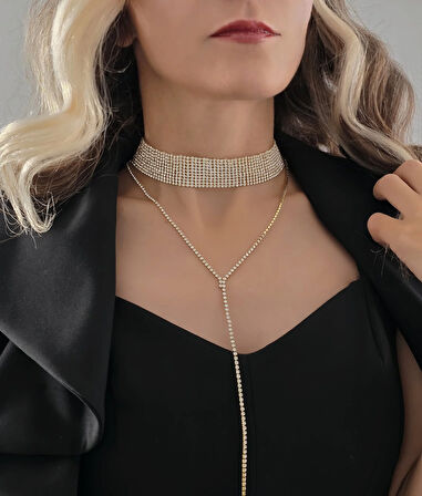 Altın Kaplama Rhinestone Y Model Su Yolu Model Kolye