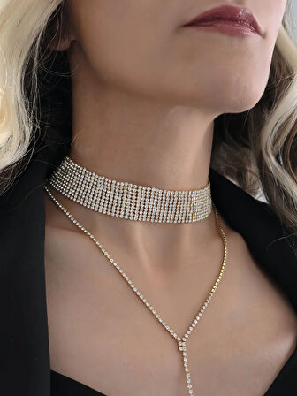 Altın Kaplama Rhinestone Y Model Su Yolu Model Kolye