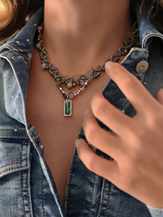 Makrome Bohem İp Örme Renkli El Yapımı Bağlamalı Kolye