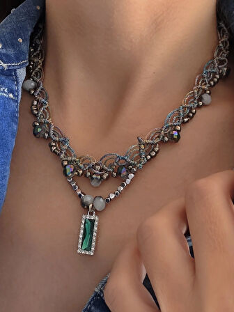 Makrome Bohem İp Örme Renkli El Yapımı Bağlamalı Kolye