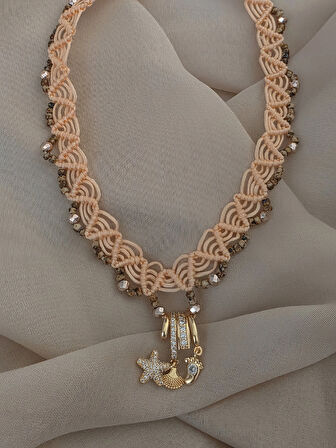 Makrome Bohem İp Örme Siyah El Yapımı Bağlamalı Kolye