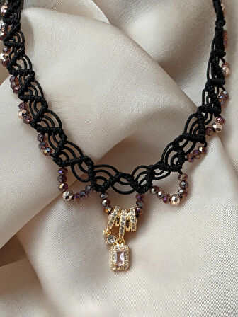 Makrome Bohem İp Örme Yavru Ağzı El Yapımı Bağlamalı Kolye