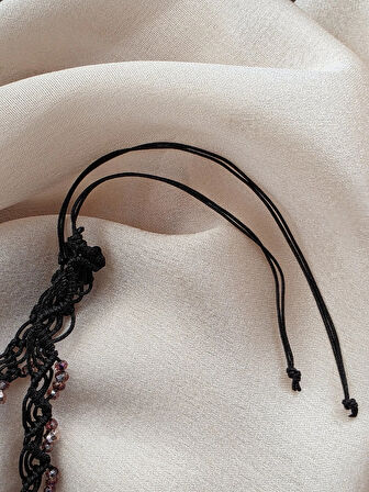 Makrome Bohem İp Örme Yavru Ağzı El Yapımı Bağlamalı Kolye