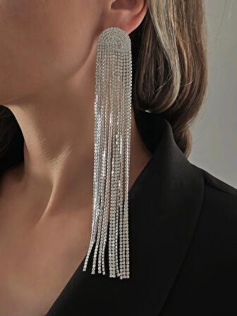 Uzun Sallantılı Tekli Beyoğlu Taşı Abiye Gold Renk Küpe