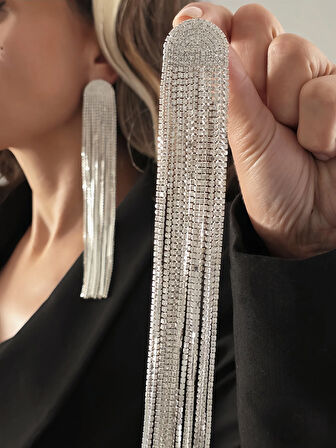 Uzun Sallantılı Tekli Beyoğlu Taşı Abiye Gold Renk Küpe