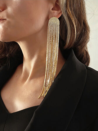 Uzun Sallantılı Tekli Beyoğlu Taşı Abiye Gümüş Renk Küpe